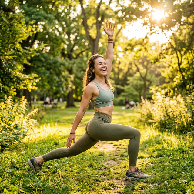 Pessoa sorrindo ao ar livre representando bem-estar